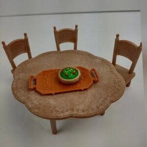 Calico Critters/Sylvanian Dollhouse Family Dining Room Oval Table & 3 Chairs